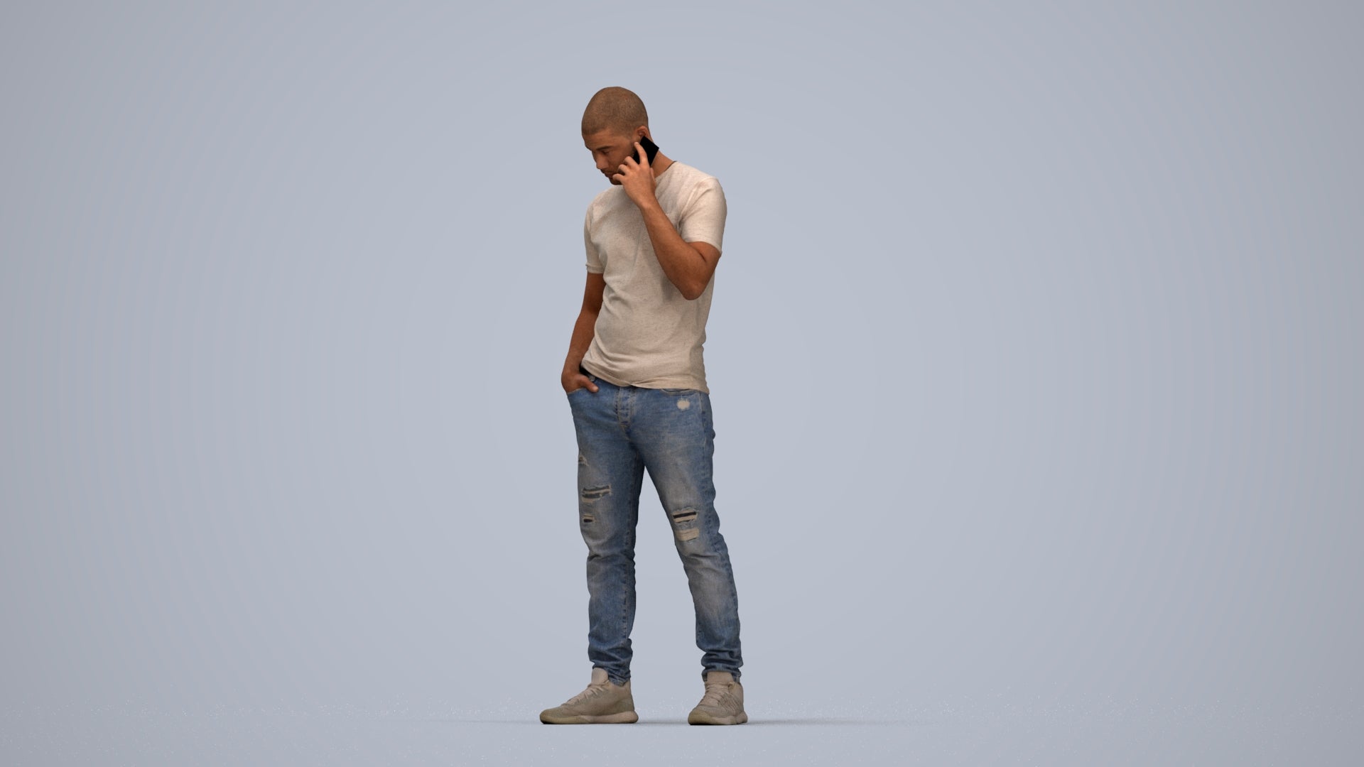 realistic 3D people man casual standing, render-ready for V-Ray and Corona, FBX OBJ, top-down view render