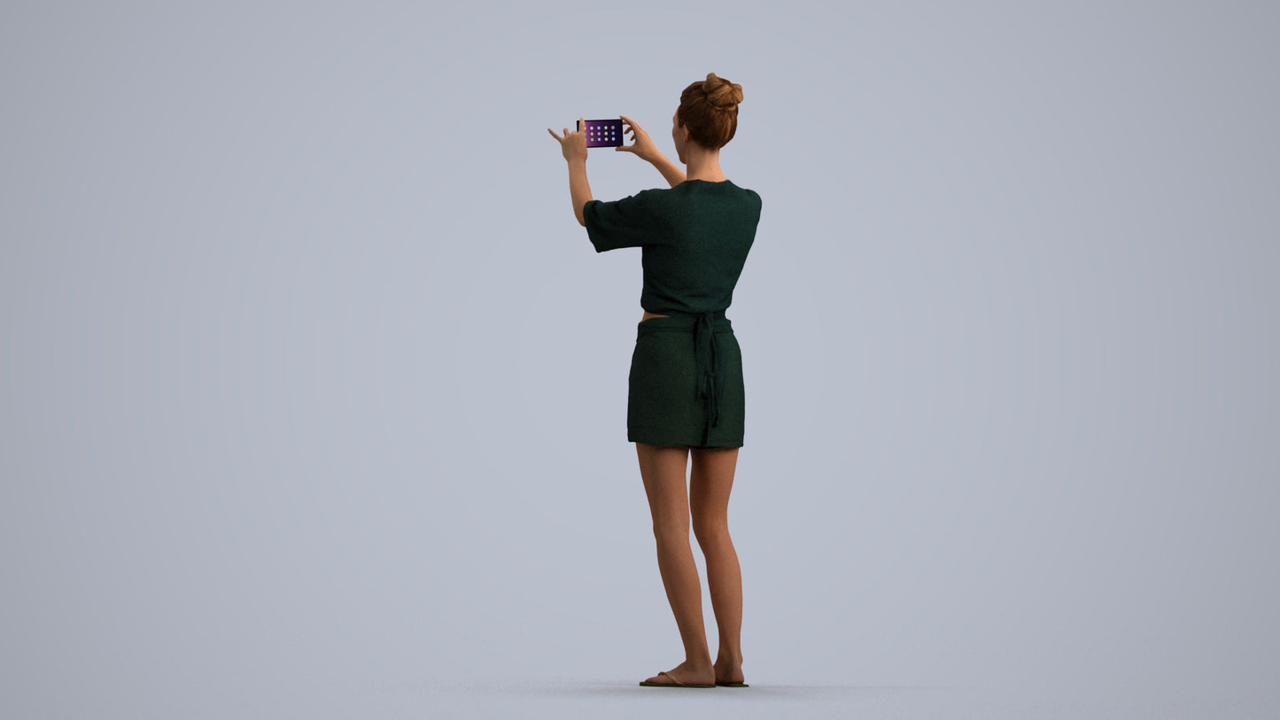 3D human model woman casual standing, photogrammetry scanned person for archviz, front view render
