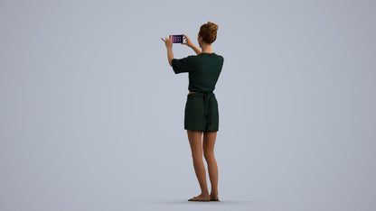 3D human model woman casual standing, photogrammetry scanned person for archviz, front view render