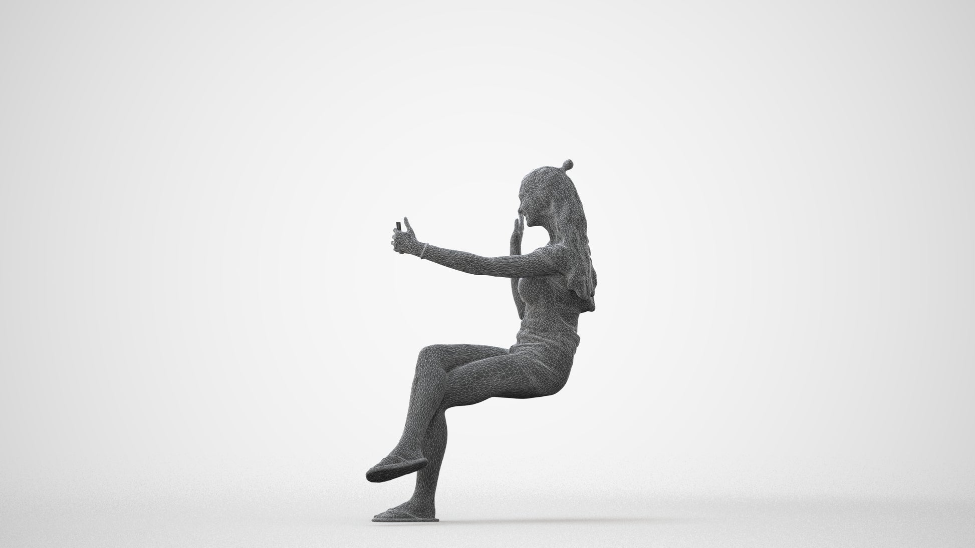 realistic 3D human girl casual sitting, archviz people FBX OBJ for Blender, square thumbnail