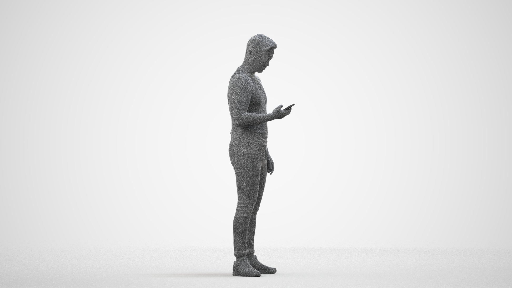 photogrammetry 3D man casual standing, realistic human model archviz FBX, wireframe side view