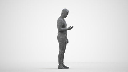 photogrammetry 3D man casual standing, realistic human model archviz FBX, wireframe side view
