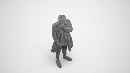 3D human model man casual standing, photogrammetry scanned person for archviz, wireframe three-quarter view