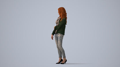 photogrammetry 3D woman casual standing, realistic human model archviz FBX, three-quarter view render