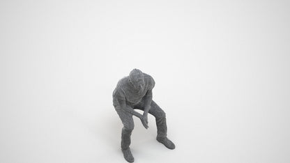 3D people model senior man casual sitting, scanned human for 3ds Max rendering, wireframe three-quarter view