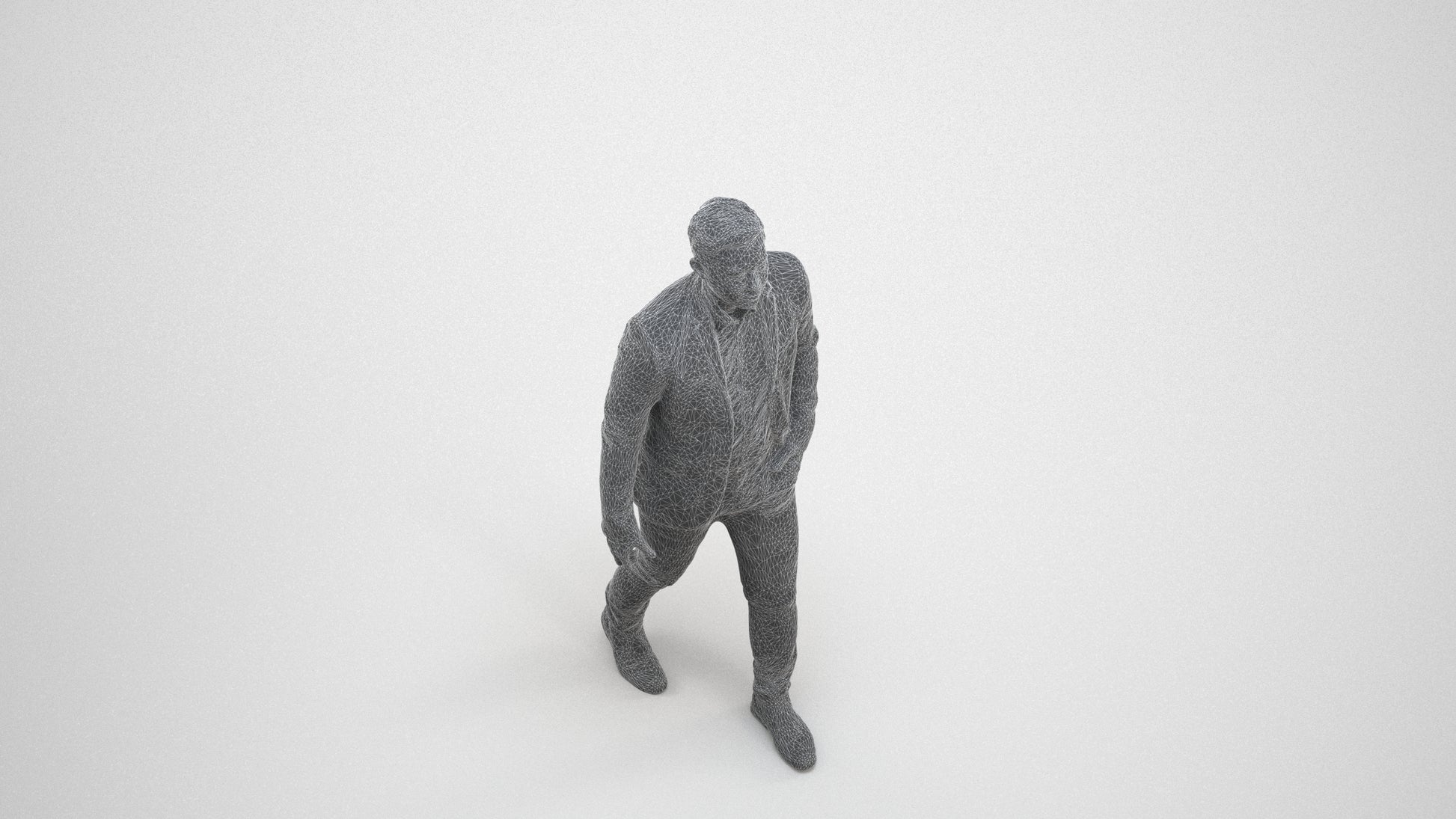 photogrammetry 3D man business, realistic human model archviz FBX, wireframe three-quarter view