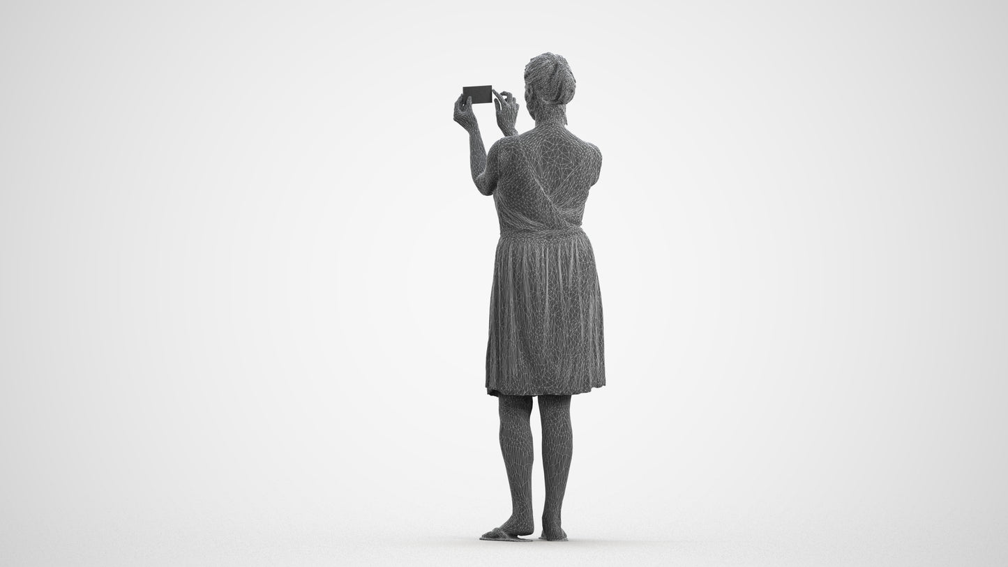 realistic 3D people woman casual standing, render-ready for V-Ray and Corona, FBX OBJ, wireframe front view