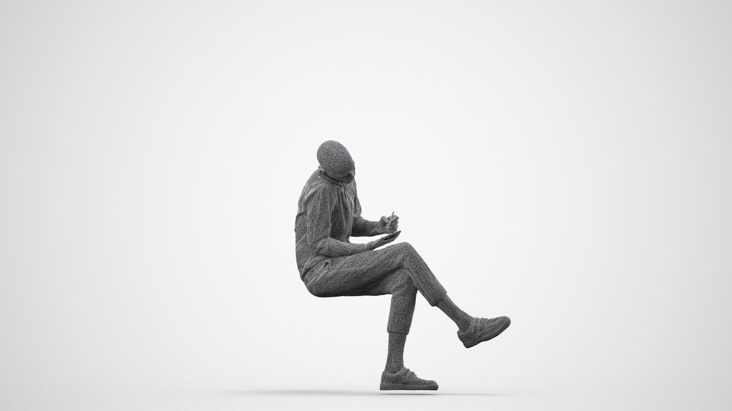 realistic 3D human man casual sitting, archviz people FBX OBJ for Blender, wireframe side view