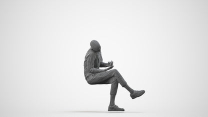 realistic 3D human man casual sitting, archviz people FBX OBJ for Blender, wireframe side view