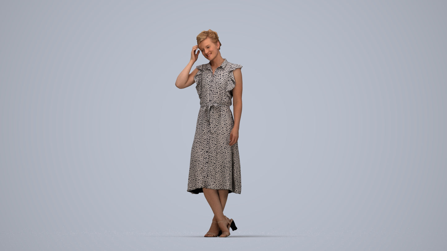 realistic 3D woman casual standing, scanned archviz people for Blender and 3ds Max, top-down view render