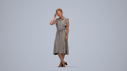 realistic 3D woman casual standing, scanned archviz people for Blender and 3ds Max, top-down view render