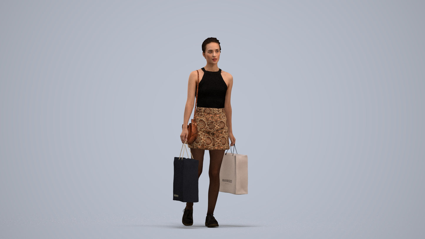 3D people model woman casual shopping, scanned human for 3ds Max rendering, standing pose render