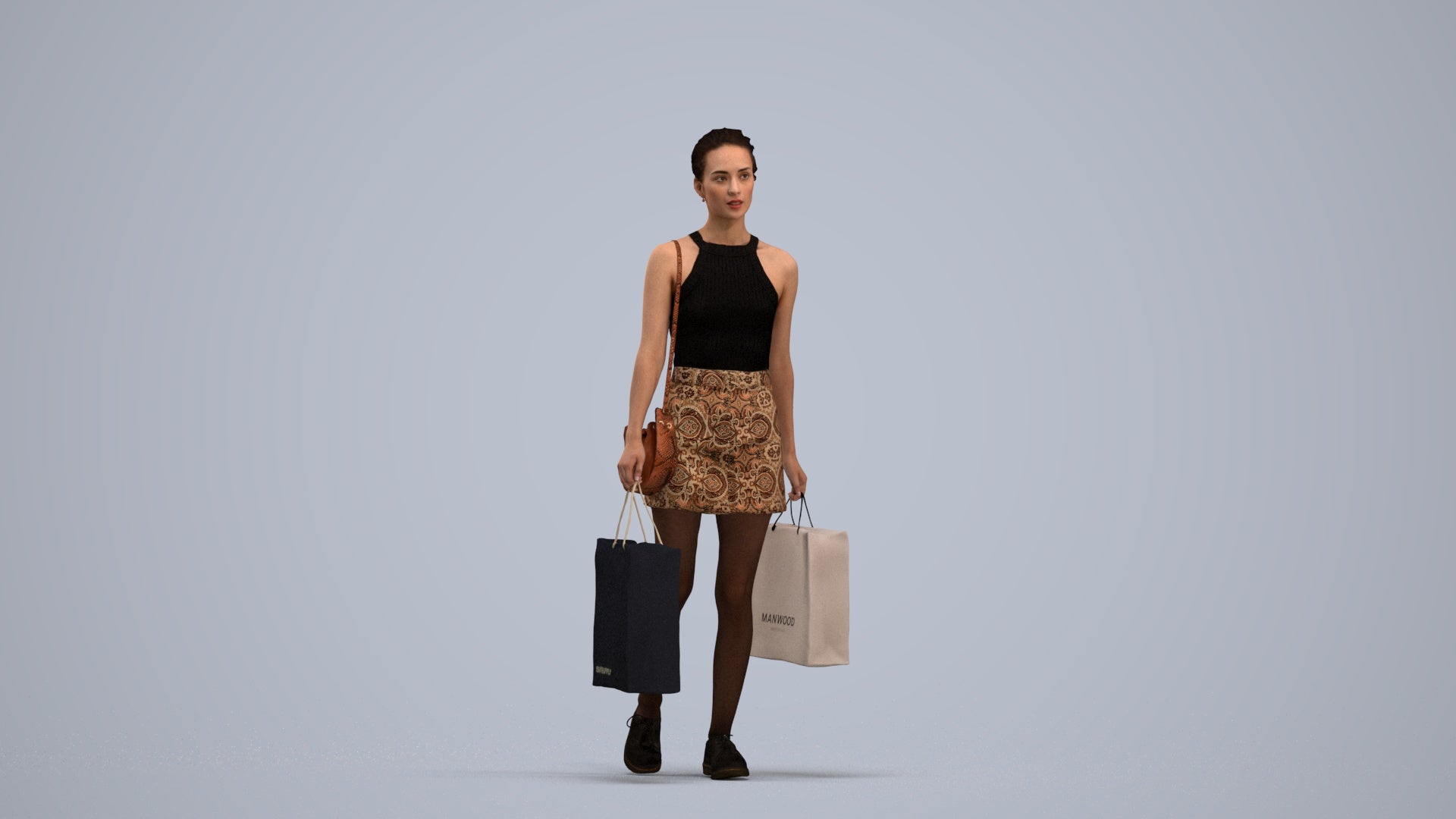 3D people model woman casual shopping, scanned human for 3ds Max rendering, standing pose render