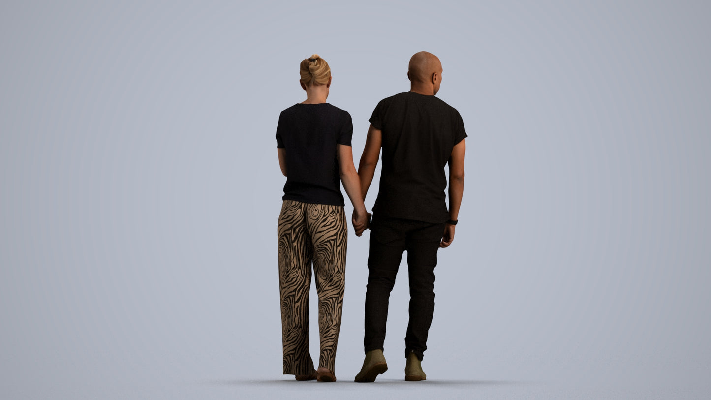 realistic 3D human woman casual couple, archviz people FBX OBJ for Blender, front view render