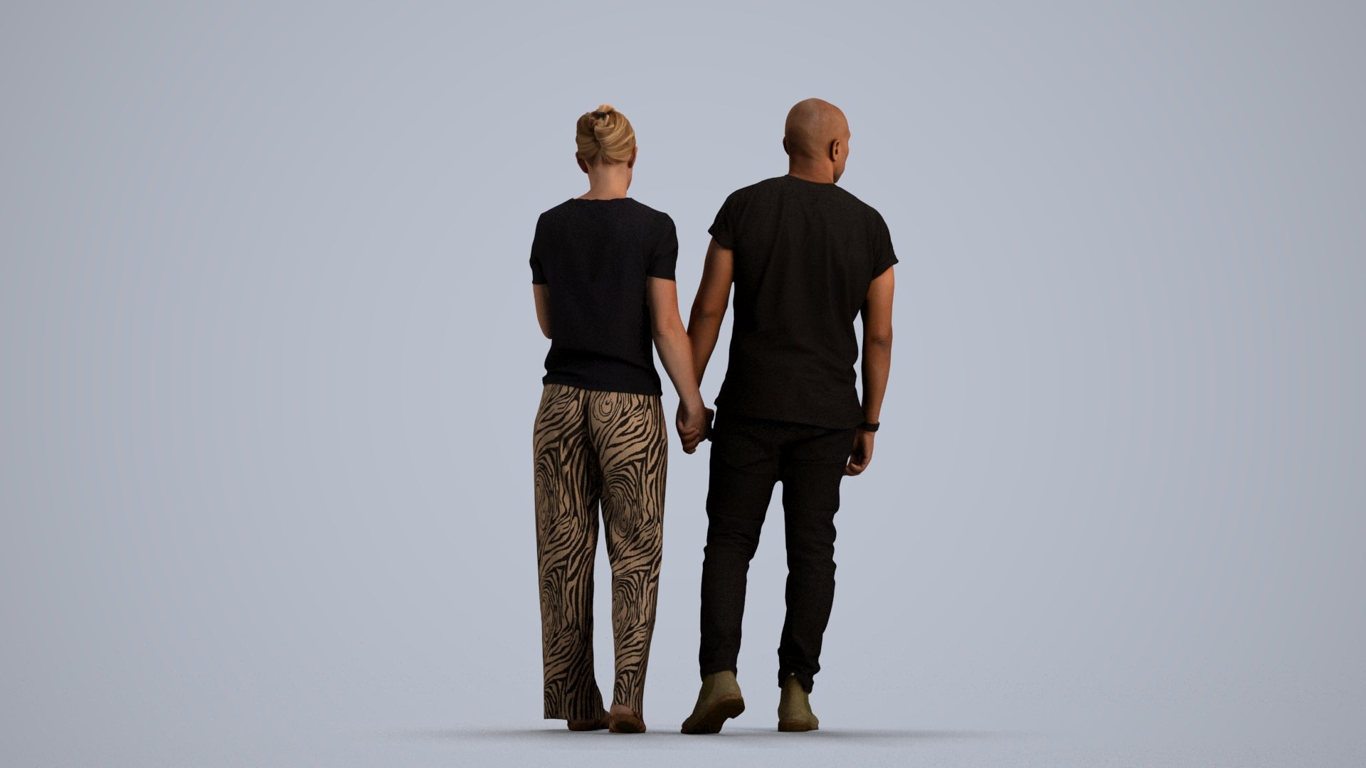realistic 3D human woman casual couple, archviz people FBX OBJ for Blender, front view render