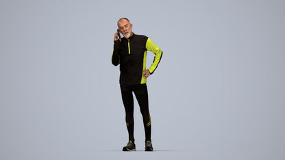 3D human model senior man sport, photogrammetry scanned person for archviz, top-down view render
