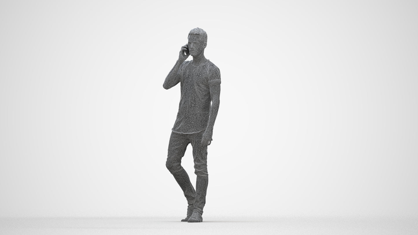 scanned 3D man casual walking, photogrammetry people for Enscape and V-Ray, wireframe back view