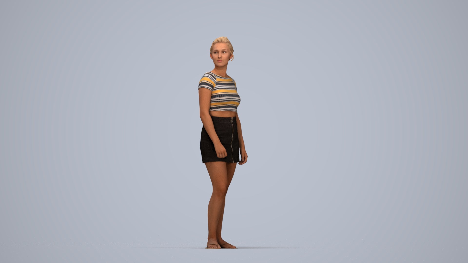 realistic 3D people woman casual standing, render-ready for V-Ray and Corona, FBX OBJ, top-down view render