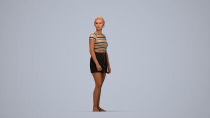 realistic 3D people woman casual standing, render-ready for V-Ray and Corona, FBX OBJ, top-down view render