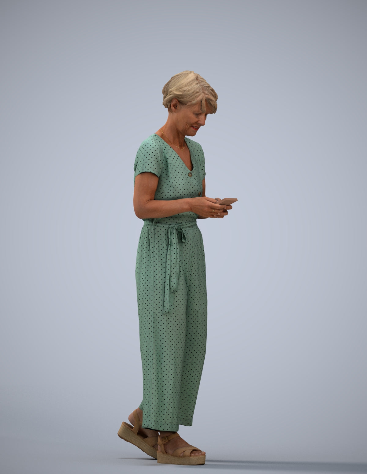 scanned 3D senior woman casual walking, photogrammetry people for Enscape and V-Ray