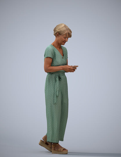 scanned 3D senior woman casual walking, photogrammetry people for Enscape and V-Ray