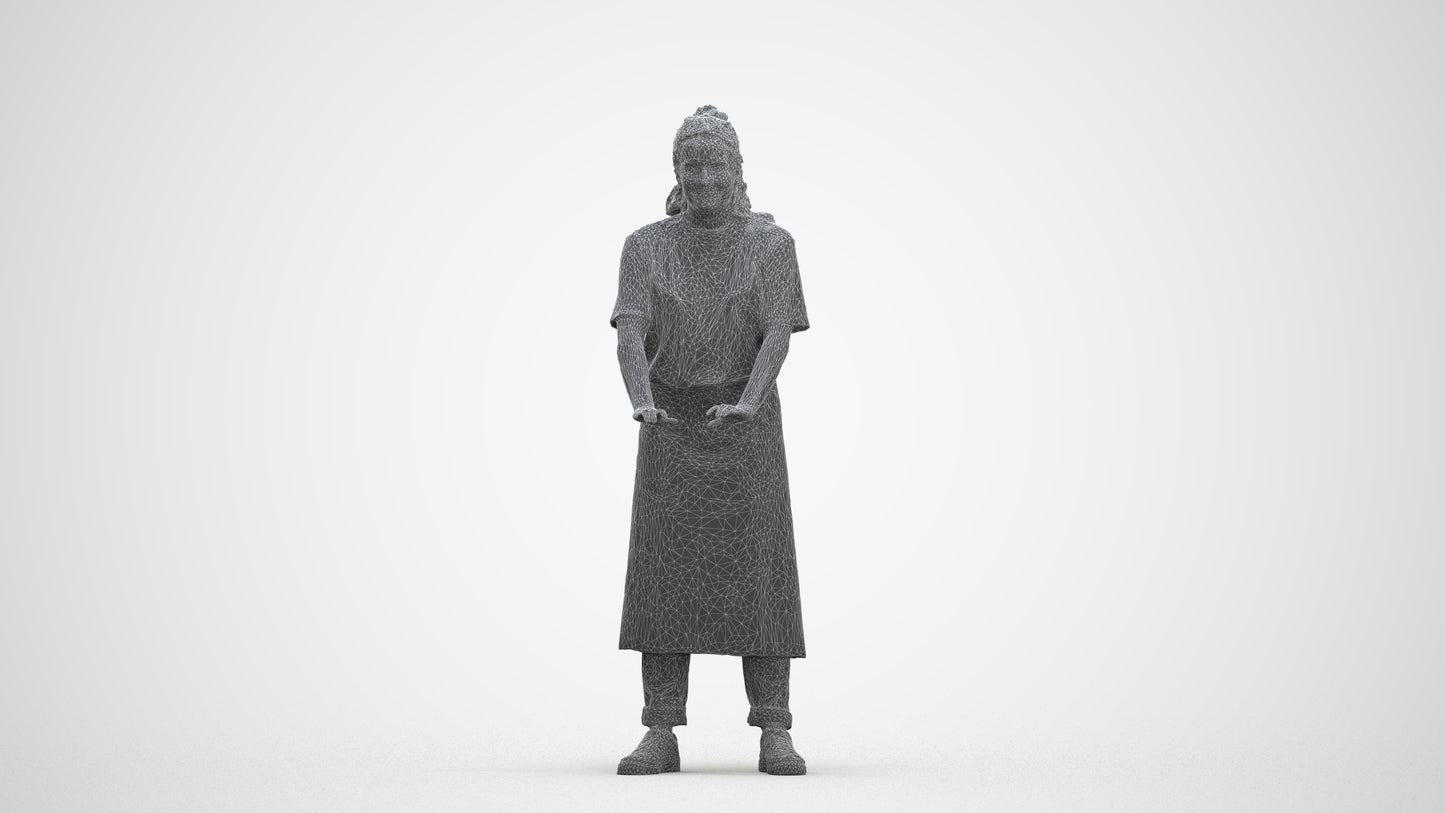 scanned 3D woman hospitality, photogrammetry people for Enscape and V-Ray, three-quarter front view render