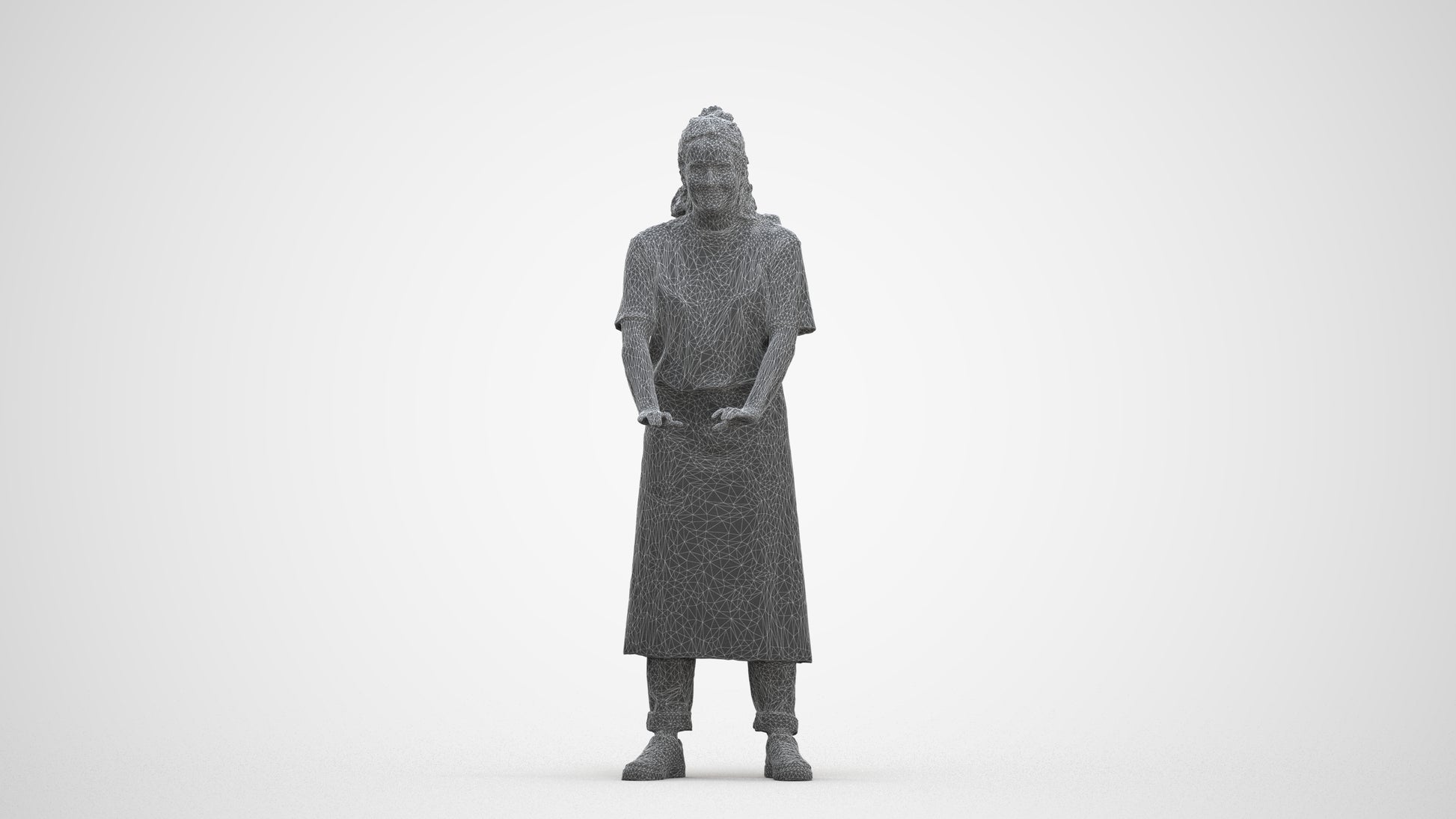 scanned 3D woman hospitality, photogrammetry people for Enscape and V-Ray, three-quarter front view render