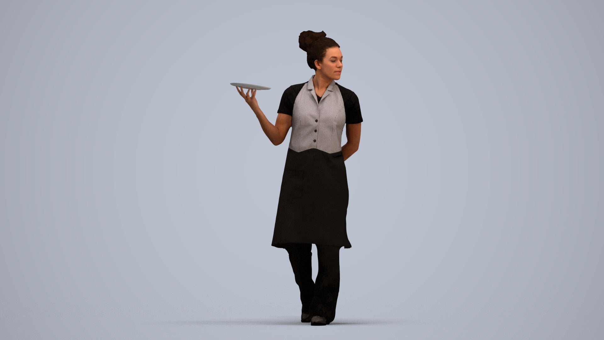 realistic 3D human woman hospitality, archviz people FBX OBJ for Blender, standing pose render