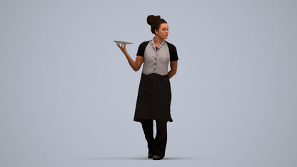 realistic 3D human woman hospitality, archviz people FBX OBJ for Blender, standing pose render