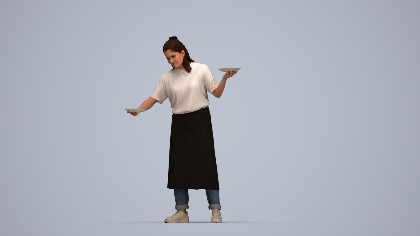 3D scanned woman hospitality, photorealistic archviz people for Enscape and SketchUp, top-down view render