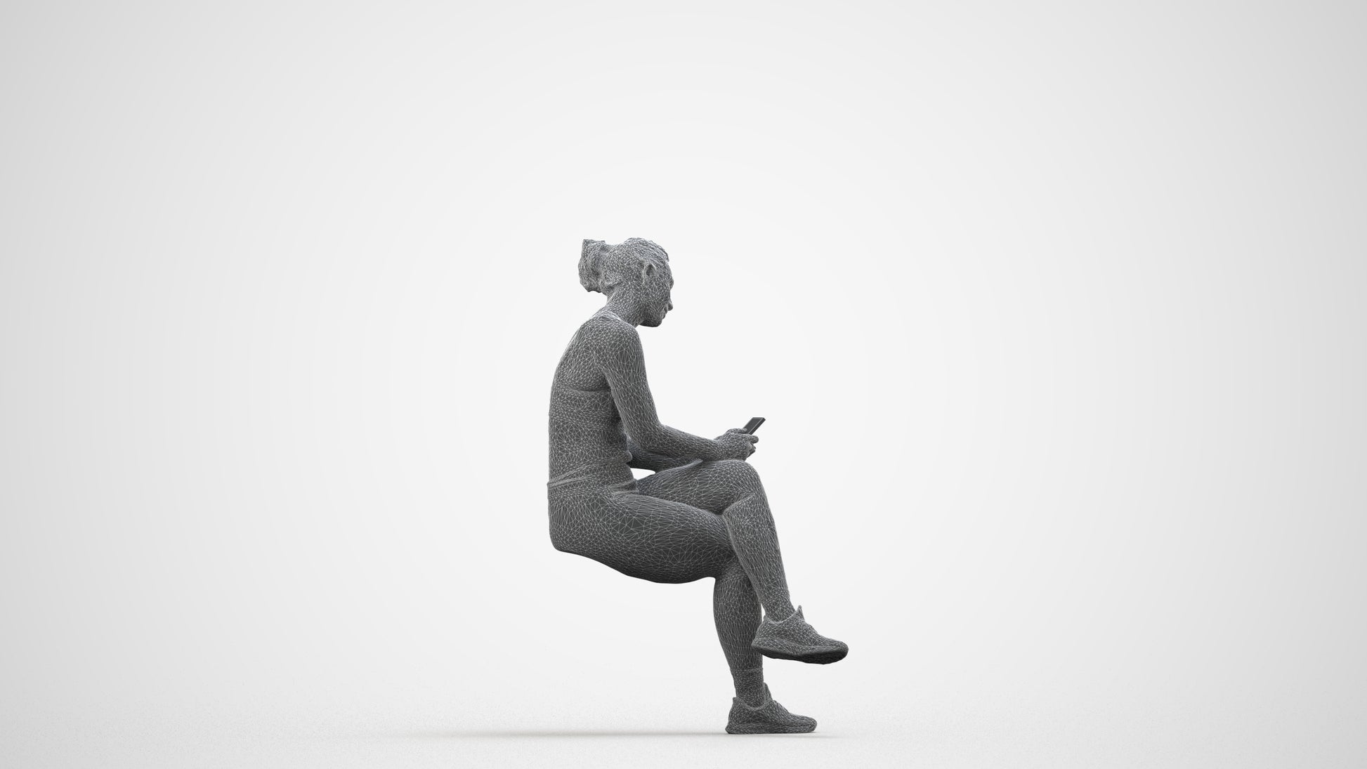 3D people model woman sport, scanned human for 3ds Max rendering, wireframe side view