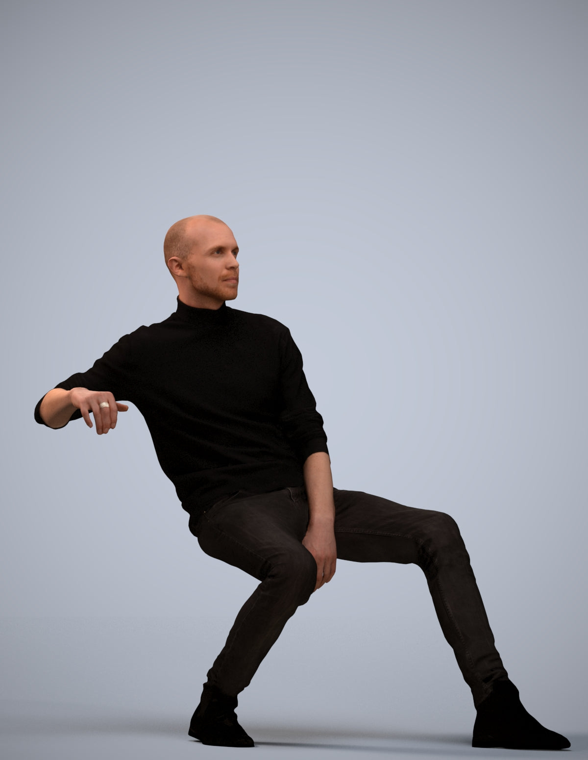 3D human model man casual sitting, photogrammetry scanned person for archviz