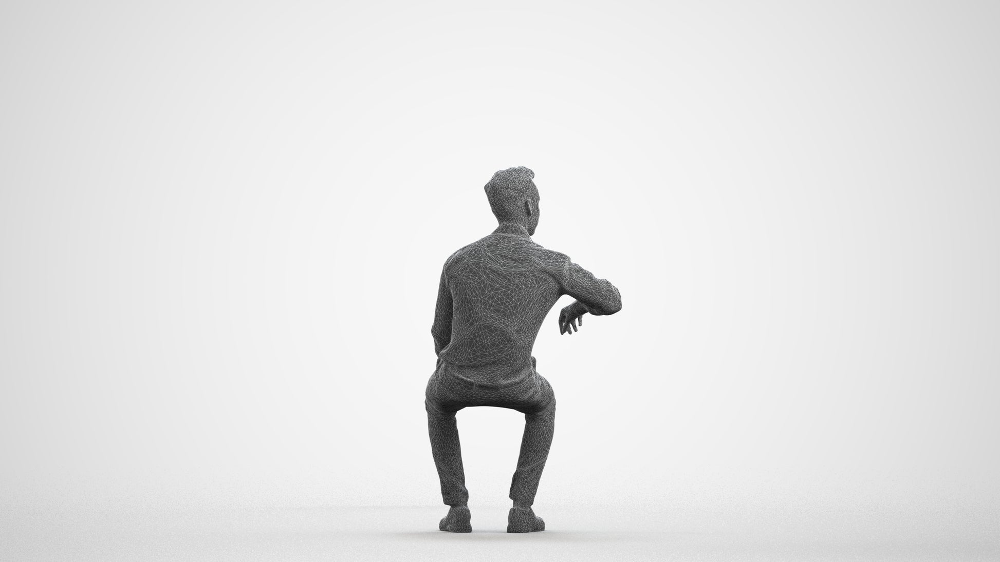 realistic 3D man business sitting, scanned archviz people for Blender and 3ds Max, wireframe front view