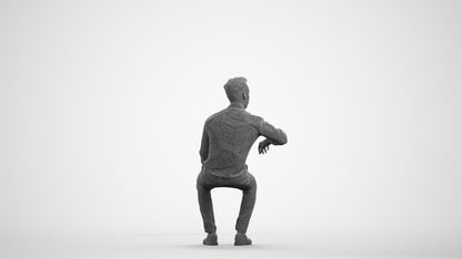 realistic 3D man business sitting, scanned archviz people for Blender and 3ds Max, wireframe front view