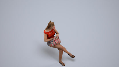 photogrammetry 3D girl casual sitting, realistic human model archviz FBX, back view render