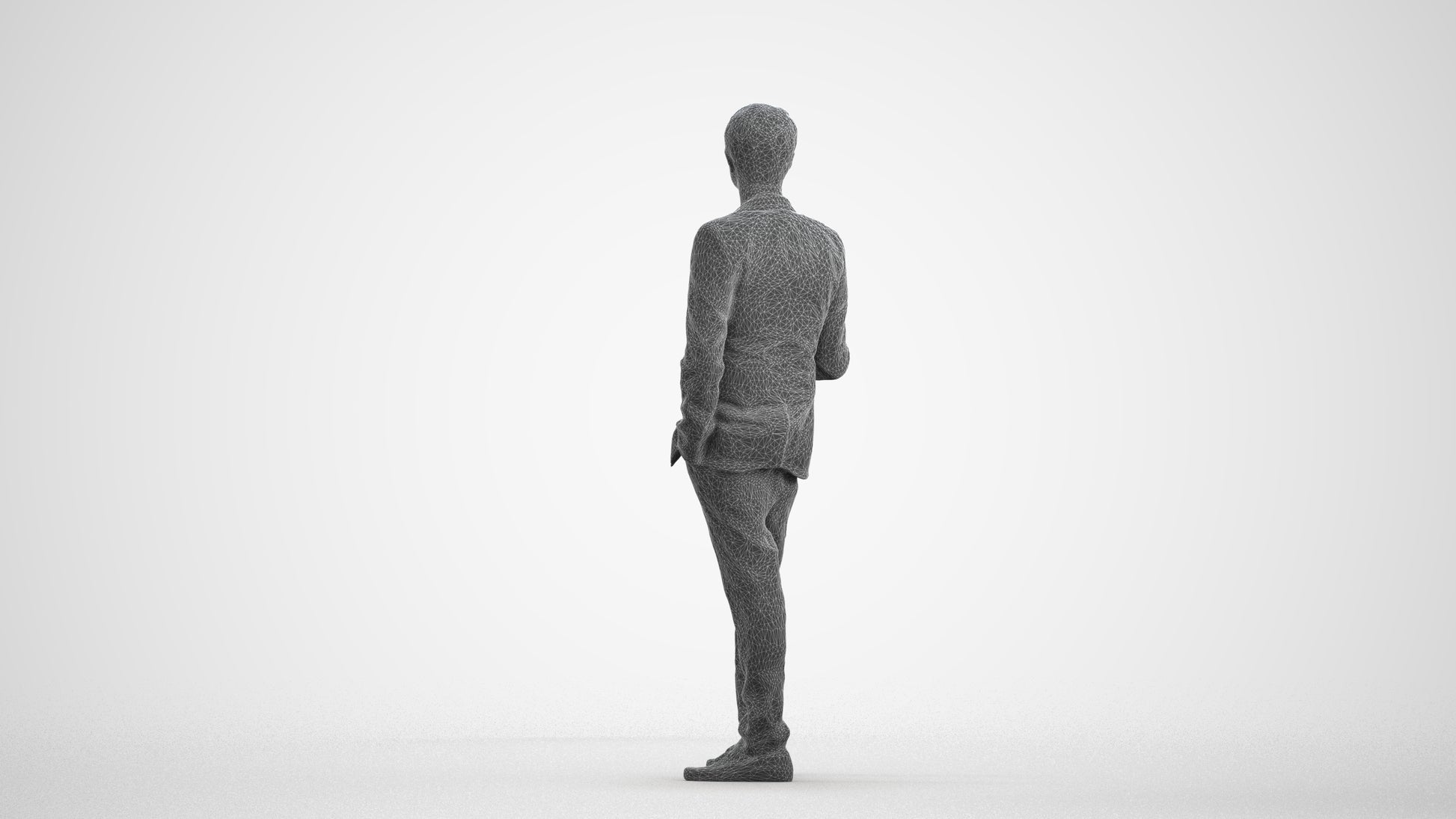 3D people model man formal formalaffairs, scanned human for 3ds Max rendering, wireframe front view