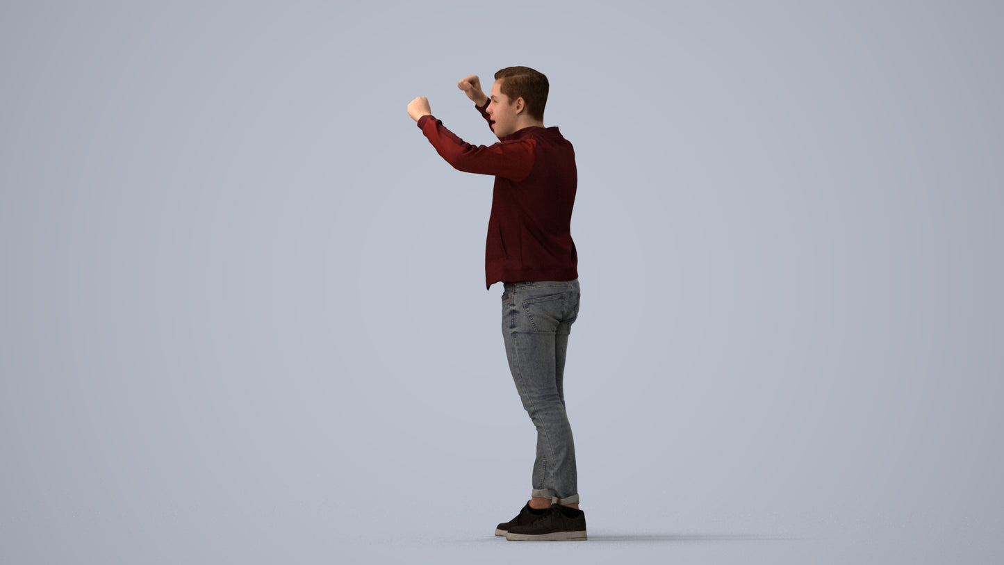 realistic 3D human boy casual kids, archviz people FBX OBJ for Blender, three-quarter view render