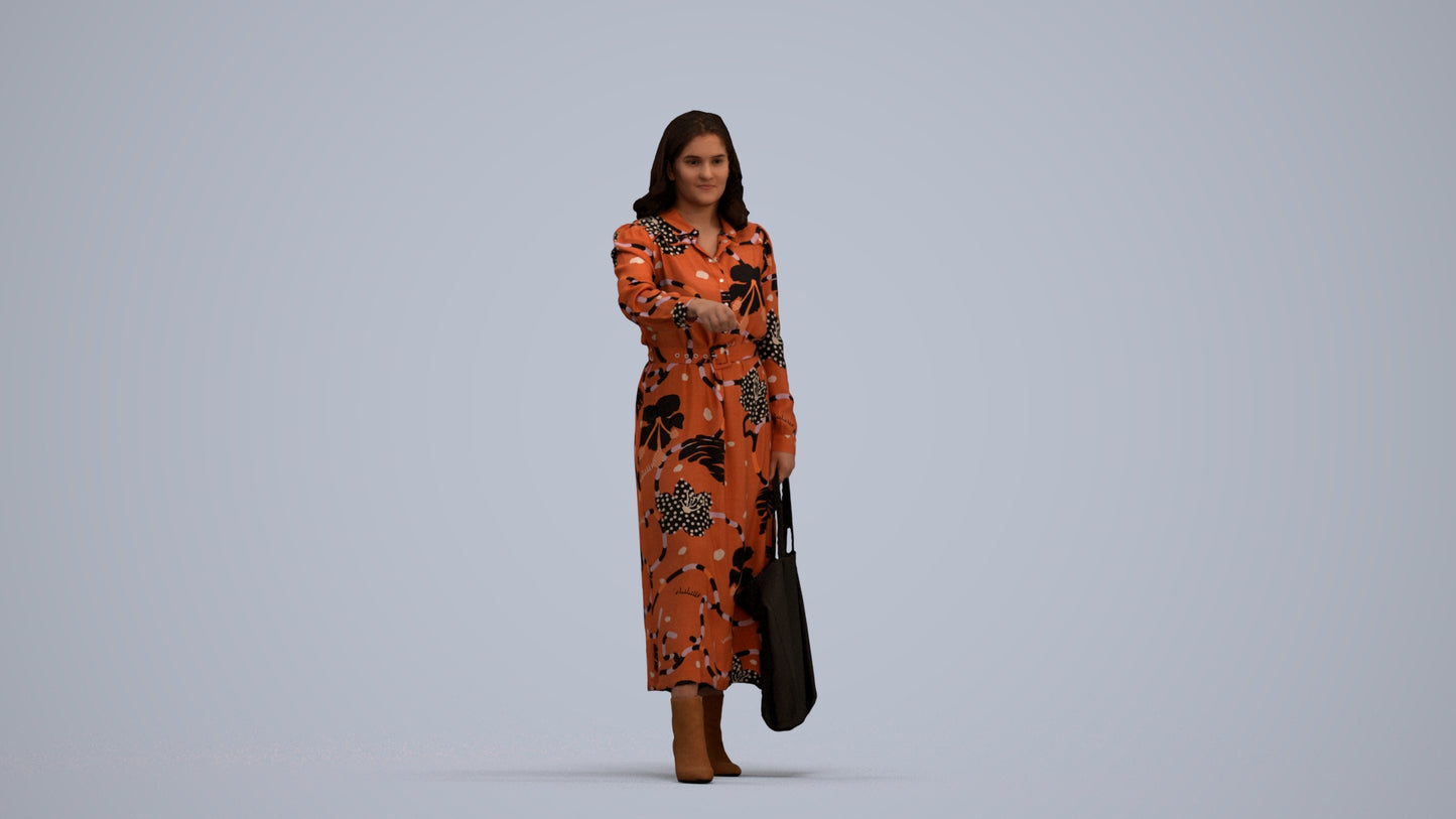 realistic 3D woman casual door, scanned archviz people for Blender and 3ds Max, standing pose render