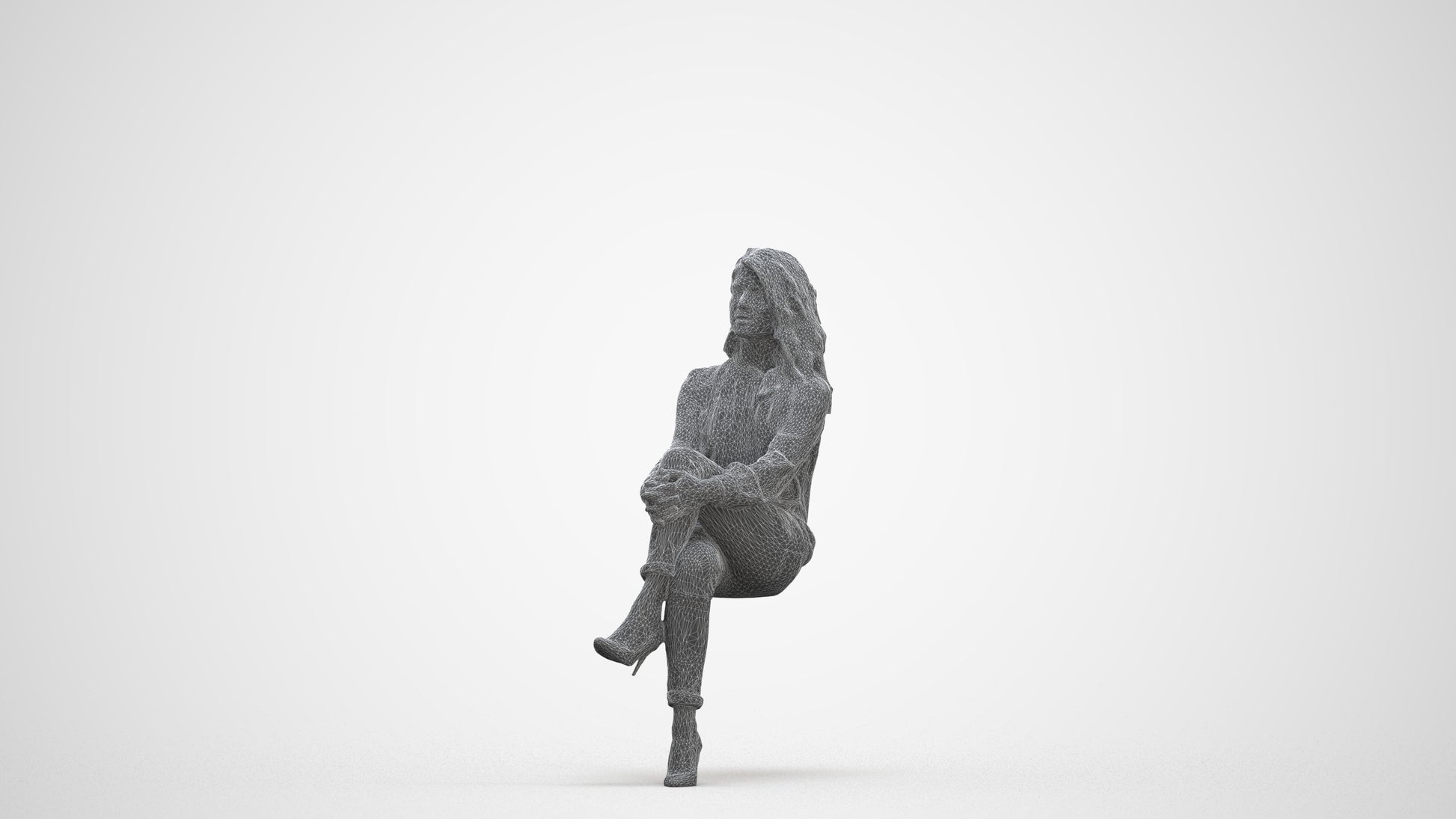 realistic 3D woman casual sitting, scanned archviz people for Blender and 3ds Max, three-quarter front view render