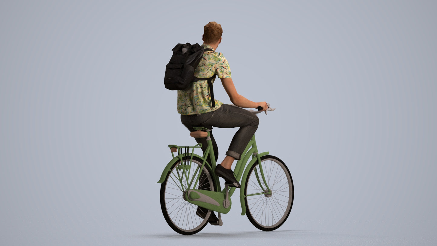 3D people model man casual cycling, scanned human for 3ds Max rendering, front view render
