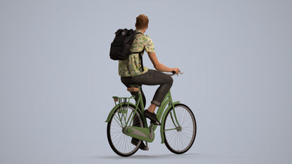 3D people model man casual cycling, scanned human for 3ds Max rendering, front view render