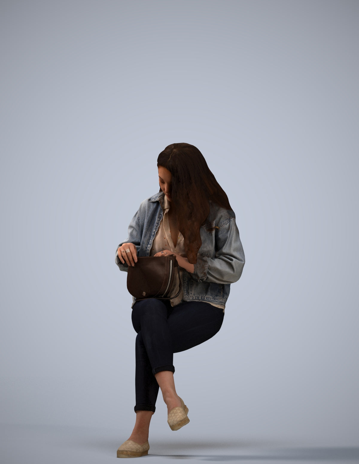 realistic 3D human woman sitting, archviz people FBX OBJ for Blender