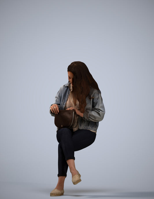 realistic 3D human woman sitting, archviz people FBX OBJ for Blender