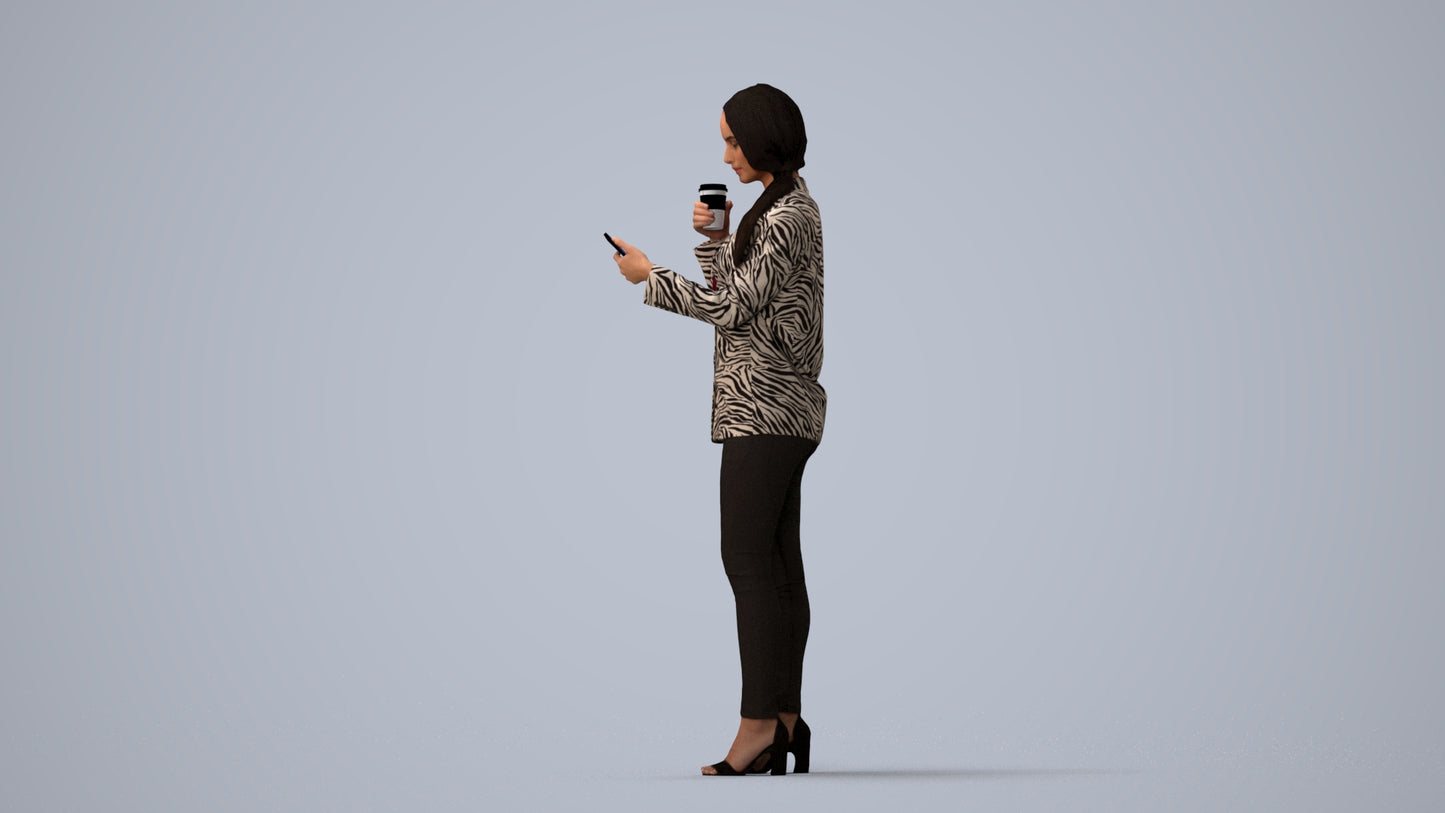 3D people model woman business standing, scanned human for 3ds Max rendering, three-quarter view render