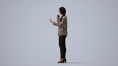 3D people model woman business standing, scanned human for 3ds Max rendering, three-quarter view render