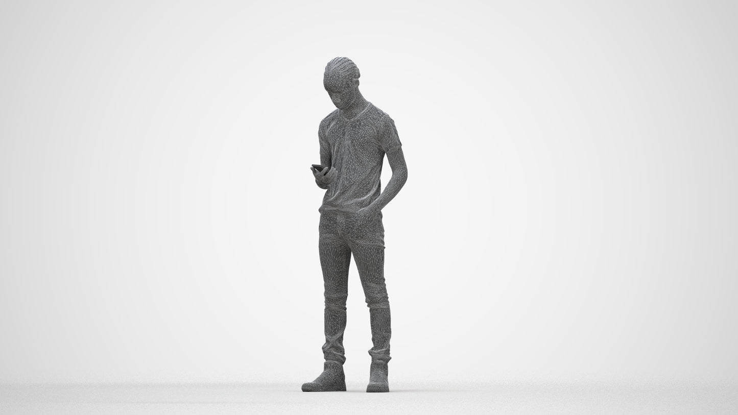 3D people model boy casual kids, scanned human for 3ds Max rendering, wireframe back view