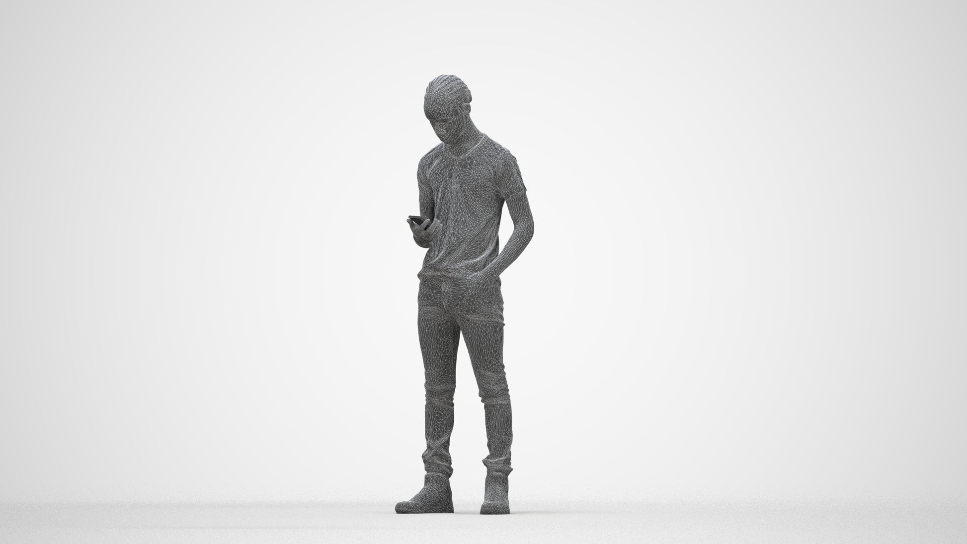 3D people model boy casual kids, scanned human for 3ds Max rendering, wireframe back view