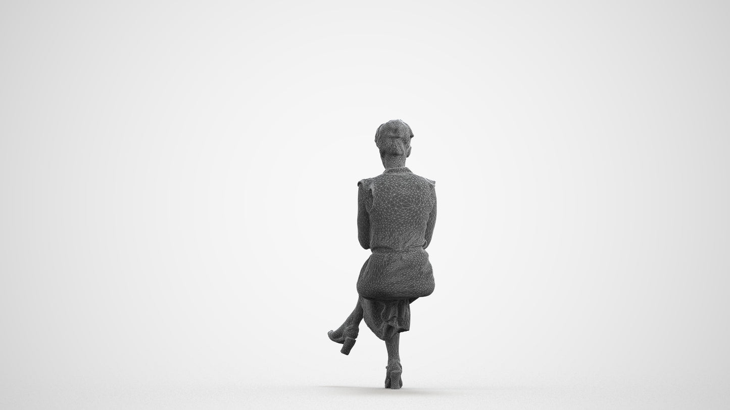 realistic 3D people woman casual sitting, render-ready for V-Ray and Corona, FBX OBJ, wireframe front view