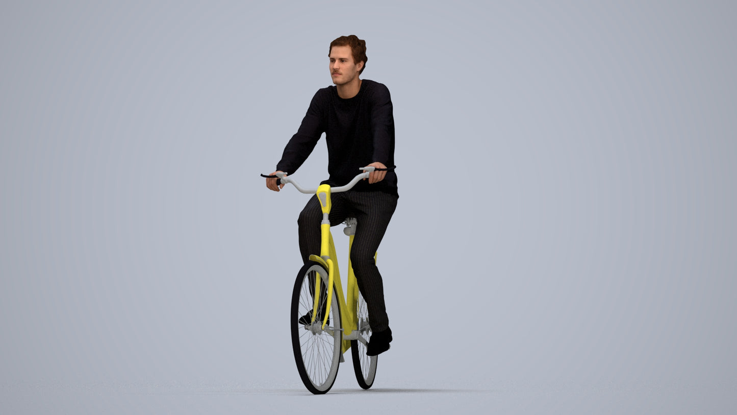 3D people model man casual cycling, scanned human for 3ds Max rendering, top-down view render