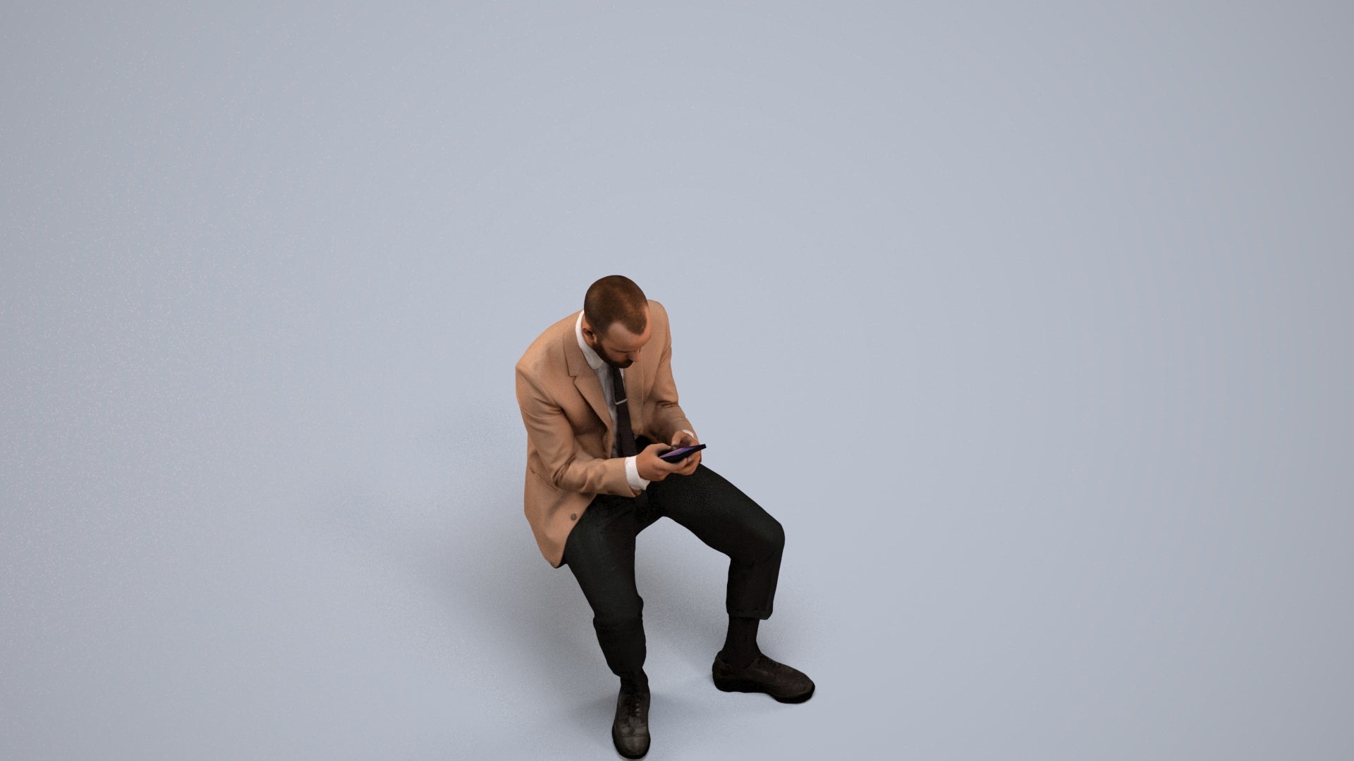 3D human model man business, photogrammetry scanned person for archviz, back view render